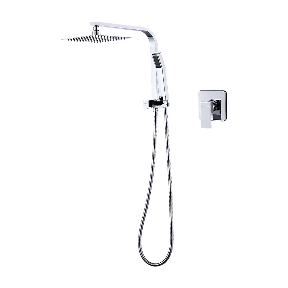 WELS 8’’ Rain Shower Head Set Square Dual Heads Faucet High Pressure With Mixer - Furniture > Bathroom