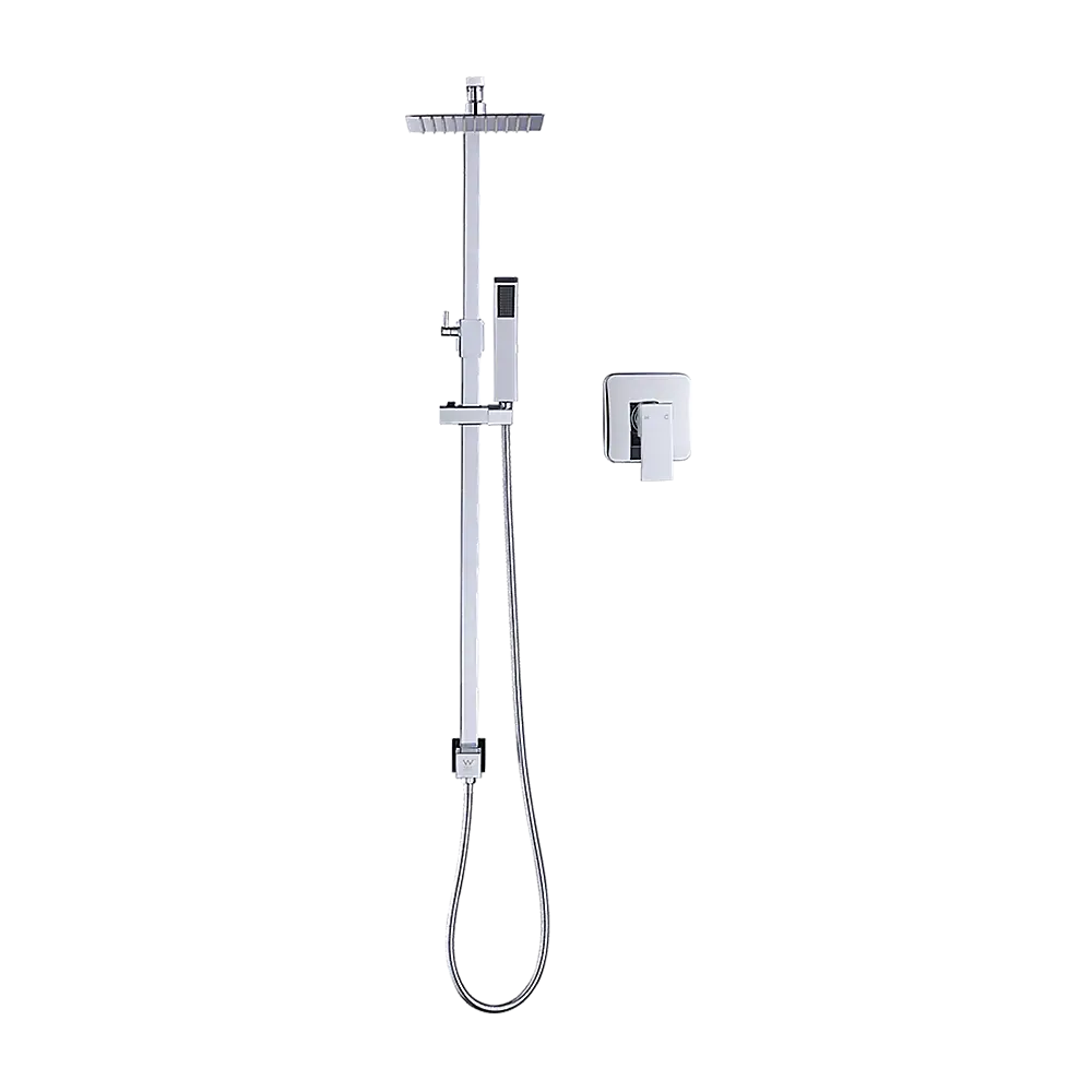 WELS 8’’ Rain Shower Head Set Square Dual Heads Faucet High Pressure With Mixer - Furniture > Bathroom > Shower