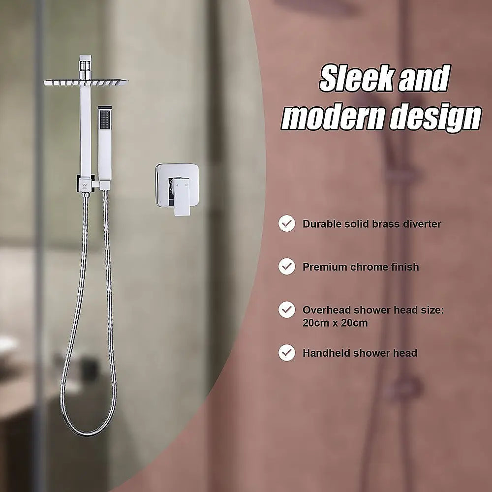 WELS 8’’ Rain Shower Head Set Square Dual Heads Faucet High Pressure With Mixer - Furniture > Bathroom