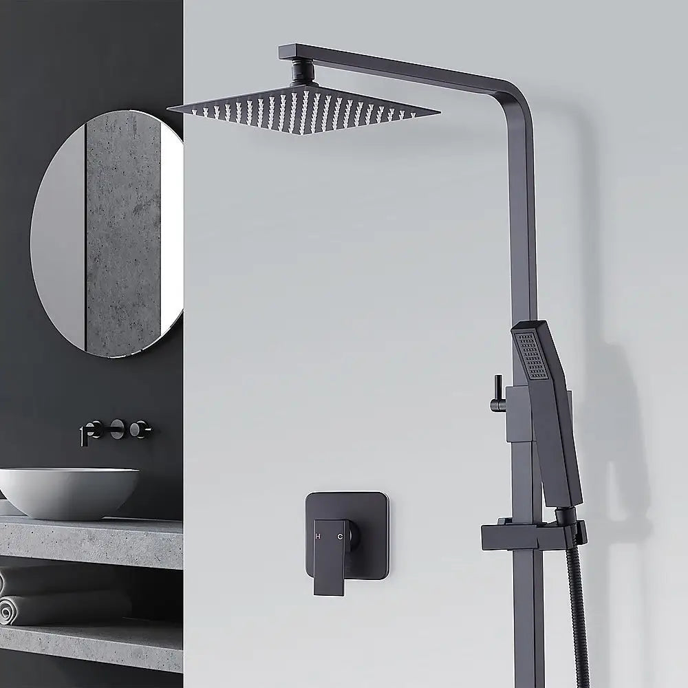 WELS 8’’ Rain Shower Head Set Square Dual Heads Faucet High Pressure With Mixer - Furniture > Bathroom > Shower
