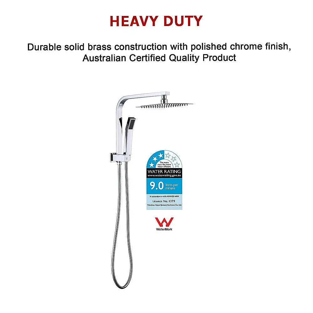 WELS 8’’ Rain Shower Head Set Square Dual Heads Faucet High Pressure Hand Held - Furniture > Bathroom > Shower