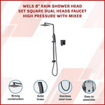 WELS 8’’ Rain Shower Head Set Square Dual Heads Faucet High Pressure With Mixer - Furniture > Bathroom > Shower