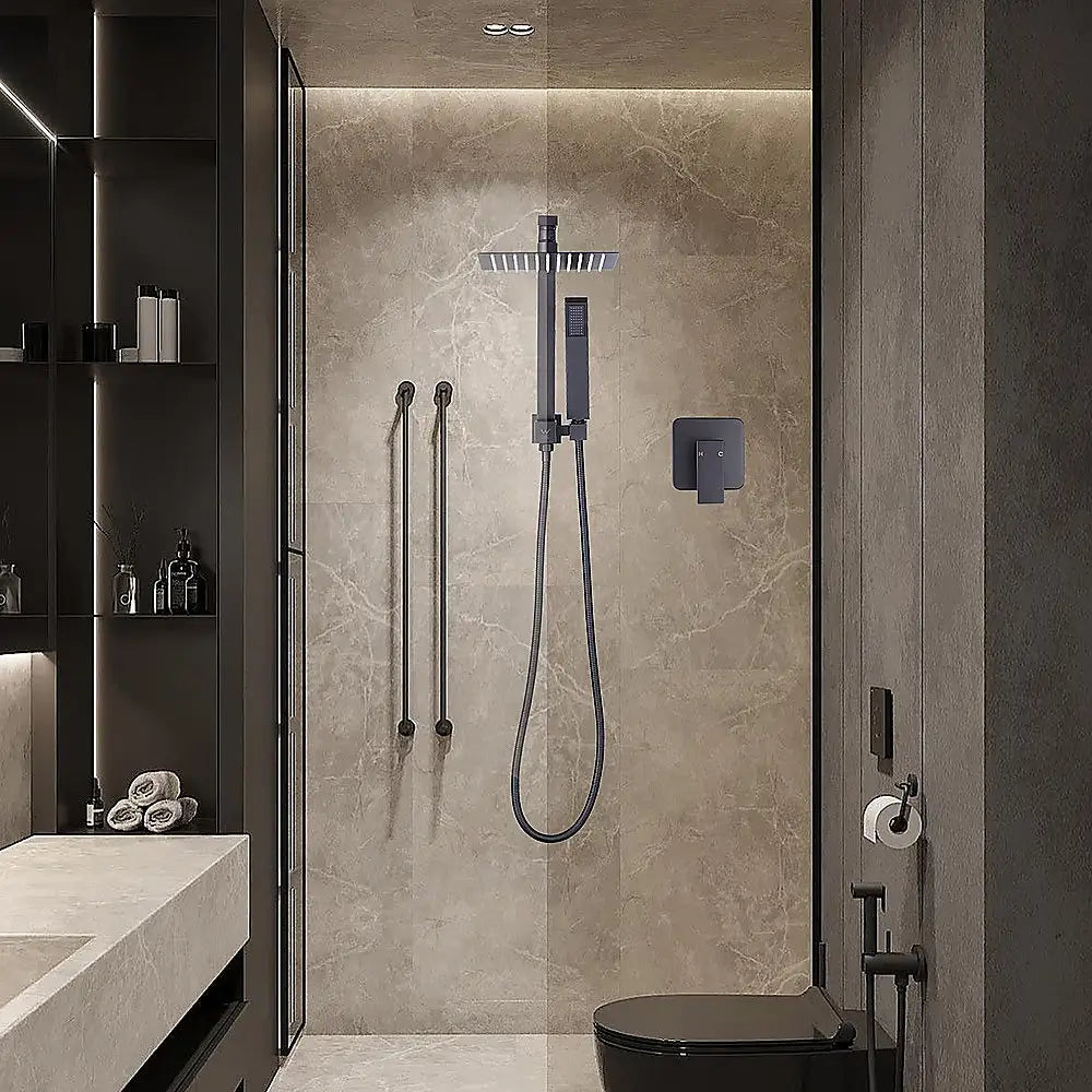 WELS 8’’ Rain Shower Head Set Square Dual Heads Faucet High Pressure With Mixer - Furniture > Bathroom > Shower Heads &