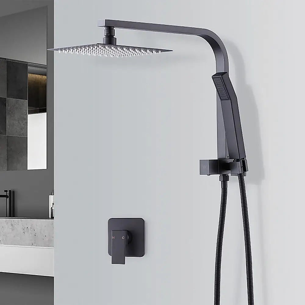 WELS 8’’ Rain Shower Head Set Square Dual Heads Faucet High Pressure With Mixer - Furniture > Bathroom > Shower Heads &