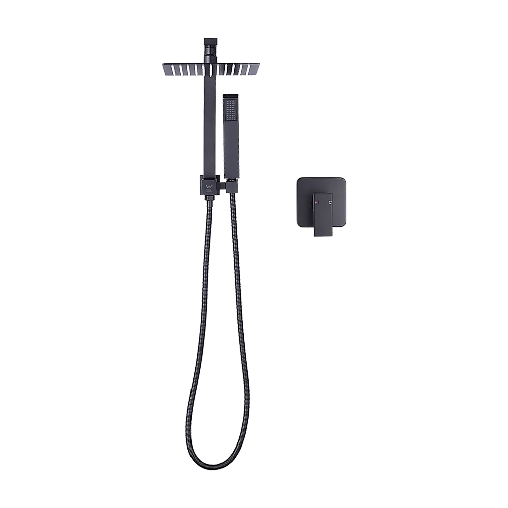 WELS 8’’ Rain Shower Head Set Square Dual Heads Faucet High Pressure With Mixer - Furniture > Bathroom > Shower Heads &
