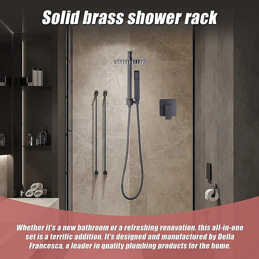 WELS 8’’ Rain Shower Head Set Square Dual Heads Faucet High Pressure With Mixer - Furniture > Bathroom > Shower Heads &