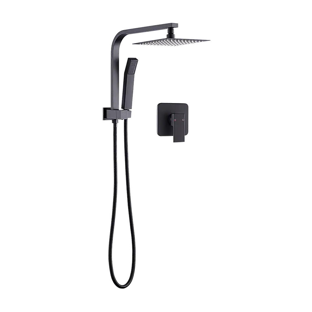 WELS 8’’ Rain Shower Head Set Square Dual Heads Faucet High Pressure With Mixer - Furniture > Bathroom > Shower Heads &