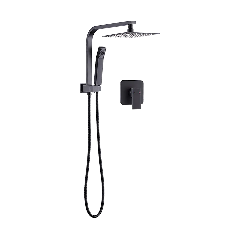 WELS 8’’ Rain Shower Head Set Square Dual Heads Faucet High Pressure With Mixer - Furniture > Bathroom > Shower Heads &