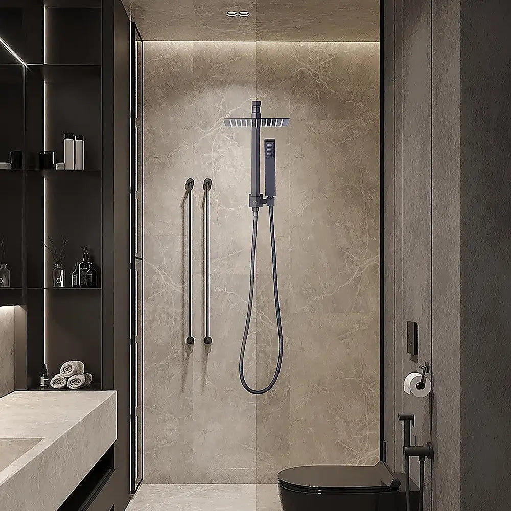WELS 8’’ Rain Shower Head Set Square Dual Heads Faucet High Pressure Hand Held - Furniture > Bathroom > Shower Heads &