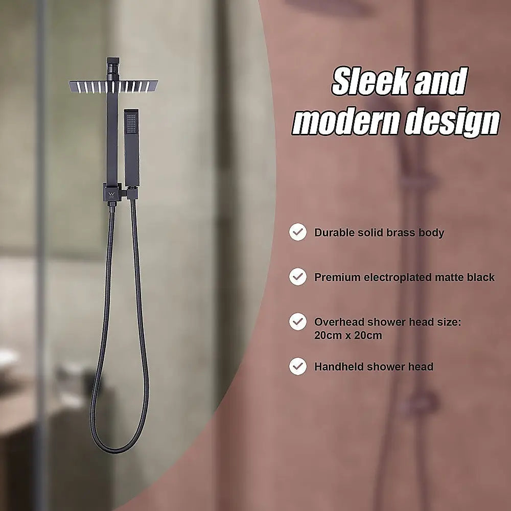 WELS 8’’ Rain Shower Head Set Square Dual Heads Faucet High Pressure Hand Held - Furniture > Bathroom > Shower Heads &