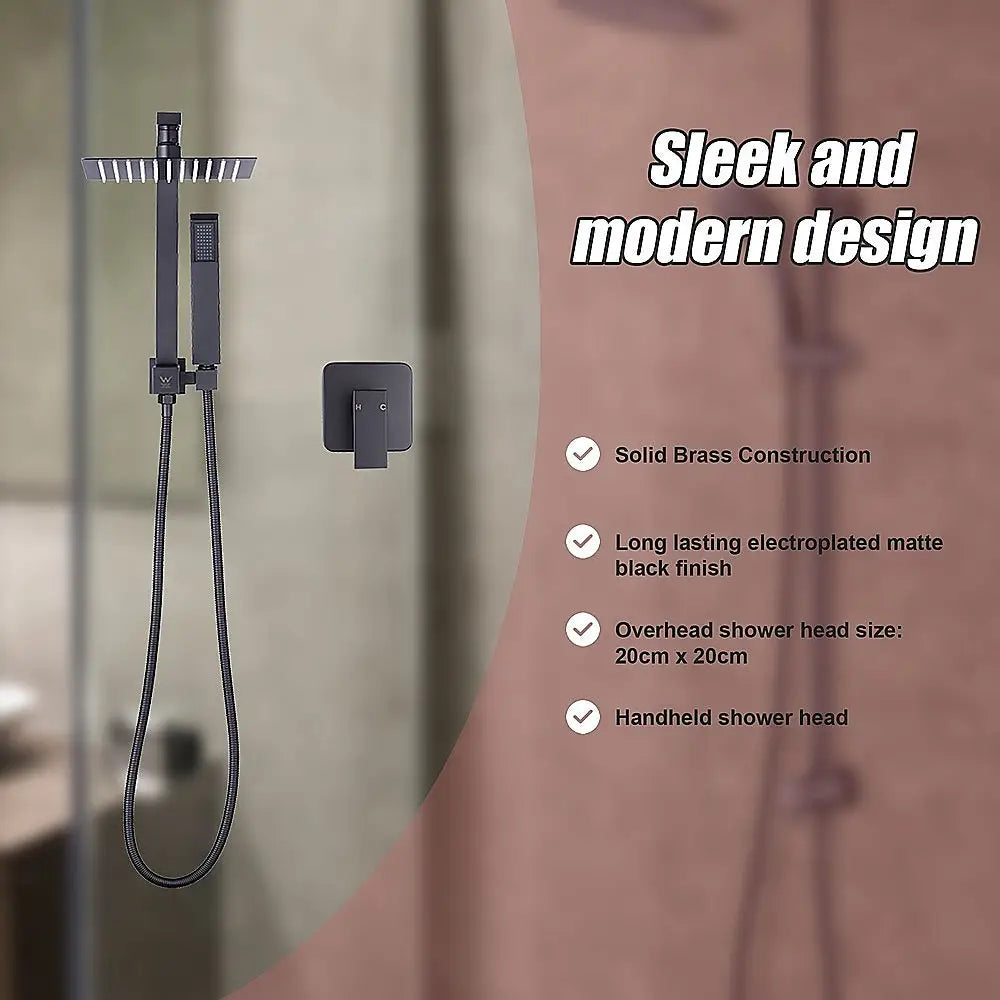 WELS 8’’ Rain Shower Head Set Square Dual Heads Faucet High Pressure With Mixer - Furniture > Bathroom > Shower Heads &