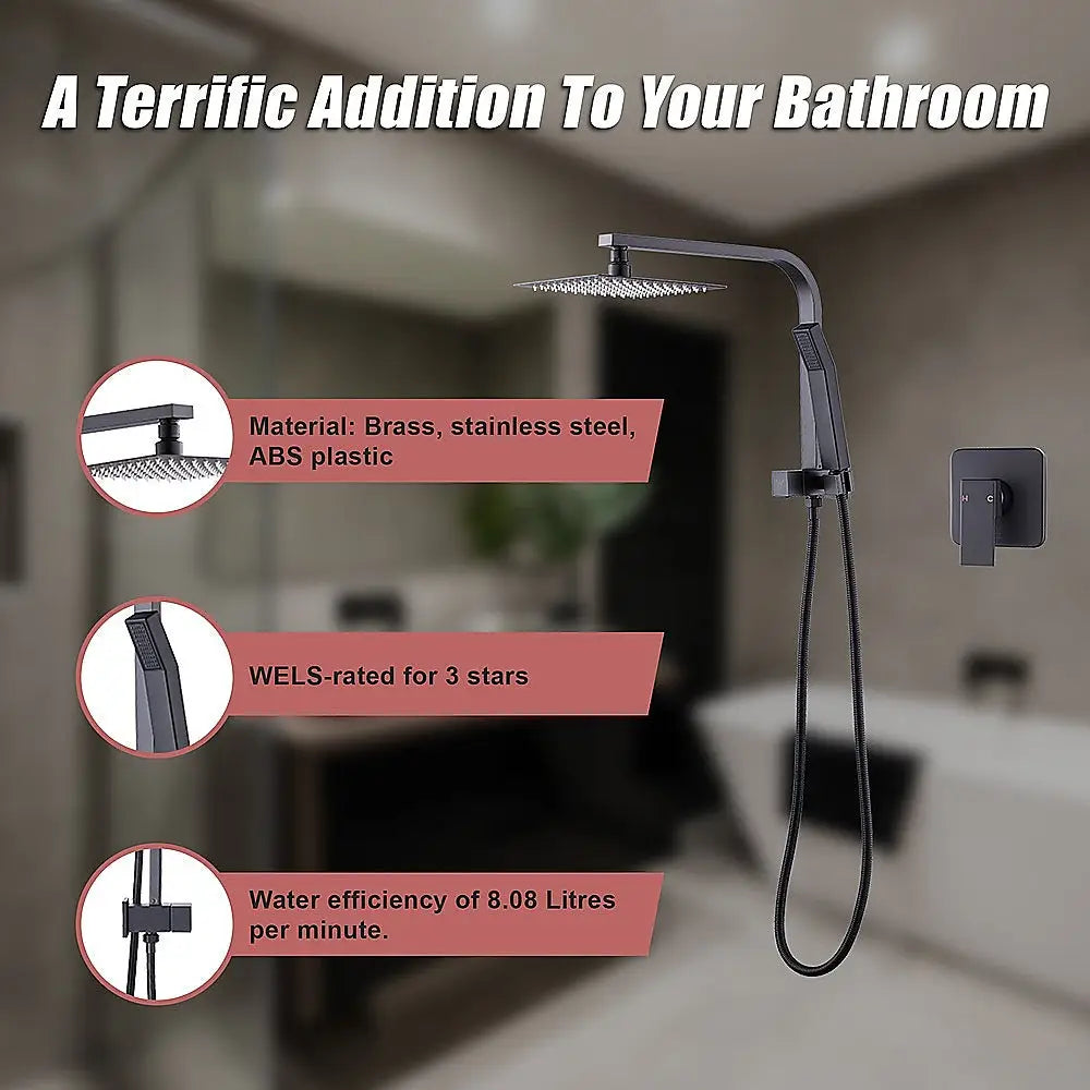 WELS 8’’ Rain Shower Head Set Square Dual Heads Faucet High Pressure With Mixer - Furniture > Bathroom > Shower Heads &
