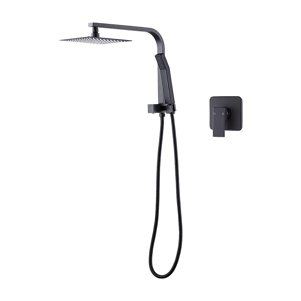 WELS 8’’ Rain Shower Head Set Square Dual Heads Faucet High Pressure With Mixer - Furniture > Bathroom > Shower Heads &