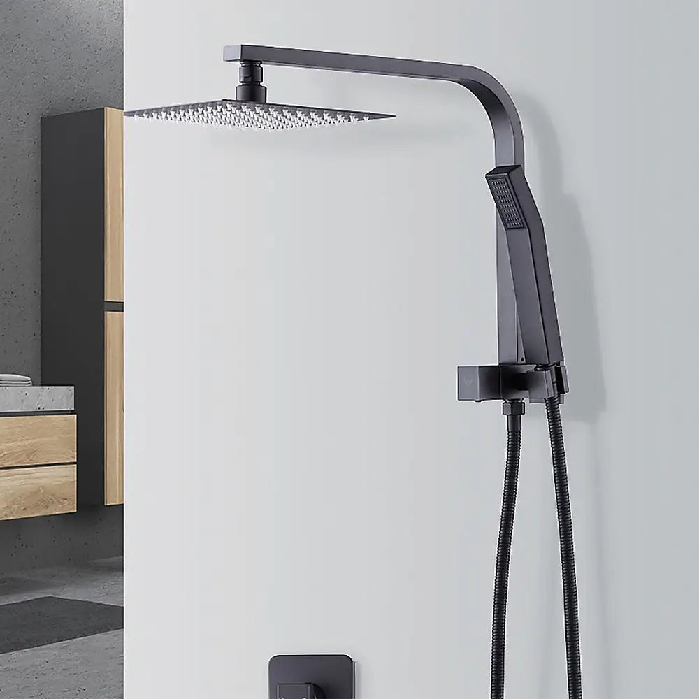 WELS 8’’ Rain Shower Head Set Square Dual Heads Faucet High Pressure Hand Held - Furniture > Bathroom > Shower Heads &