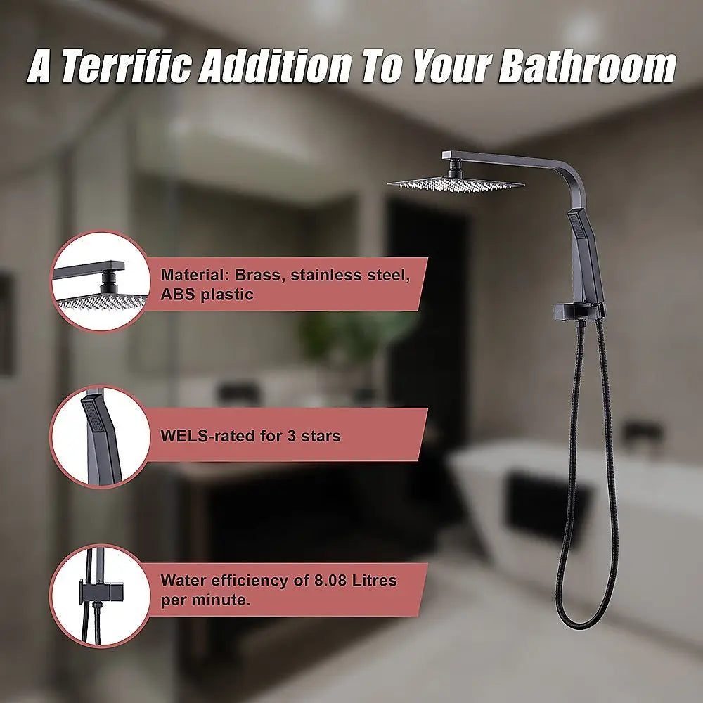 WELS 8’’ Rain Shower Head Set Square Dual Heads Faucet High Pressure Hand Held - Furniture > Bathroom > Shower Heads &