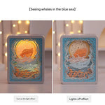 Whale Watching In The Blue Sea 3D Paper Carving Night Light - USB Or Battery Powered Decorative Bedside Lamp