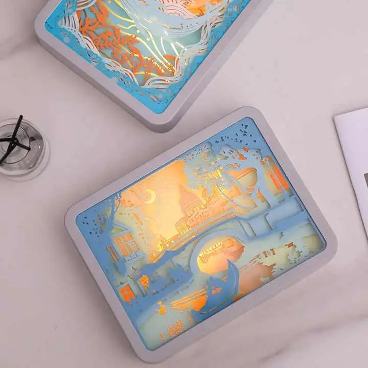 Whale Watching In The Blue Sea 3D Paper Carving Night Light - USB Or Battery Powered Decorative Bedside Lamp