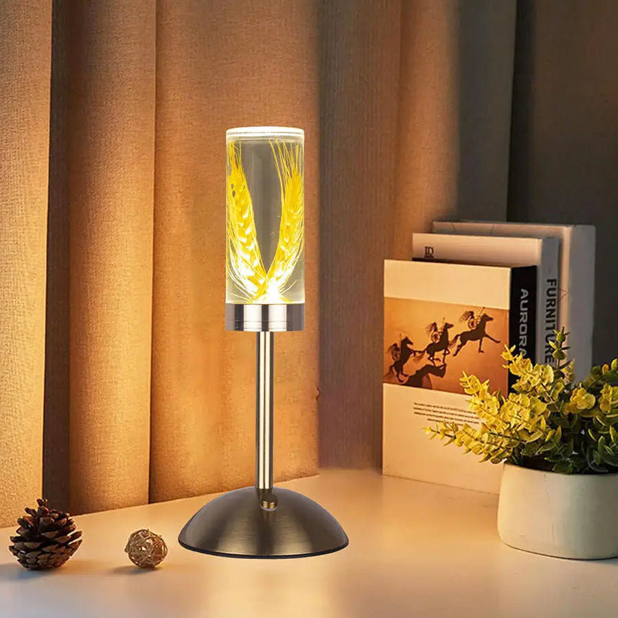Wheat Ears Eternal Flower Acrylic Table Lamp - Color-Changing LED USB Rechargeable Touch Control - Home & Garden >