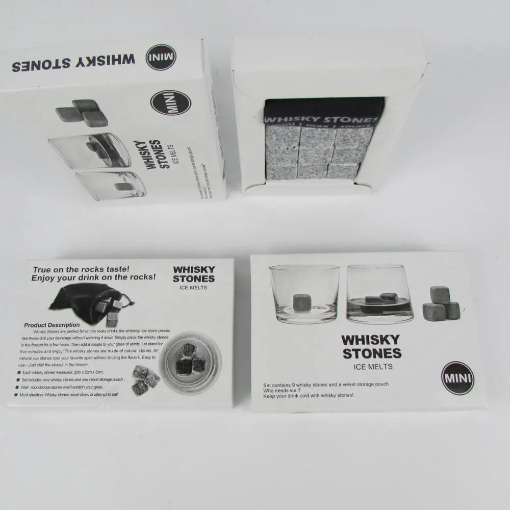 Whiskey Stones Ice Melts - 9 Reusable Natural Marble Chilling Scotch Rocks Cubes - Appliances > Kitchen Appliances