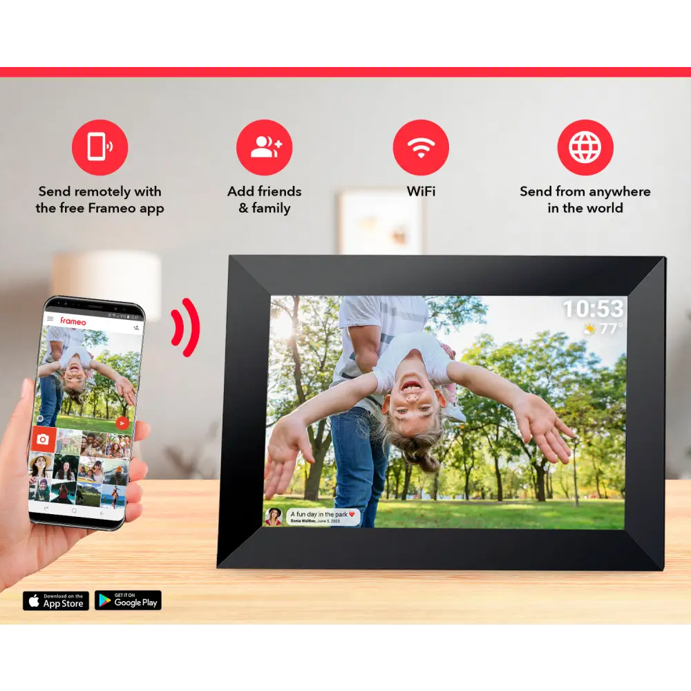 White 32GB Storage 10-Inch WiFi Digital Photo Frame | HD Display + Remote Photo/Video Sharing via App | Electronics >