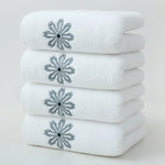 White 4-Pack Elegant Green Floral Embroidered Cotton Hand Towels - Ultra Soft & Absorbent - Home & Garden > Bathroom