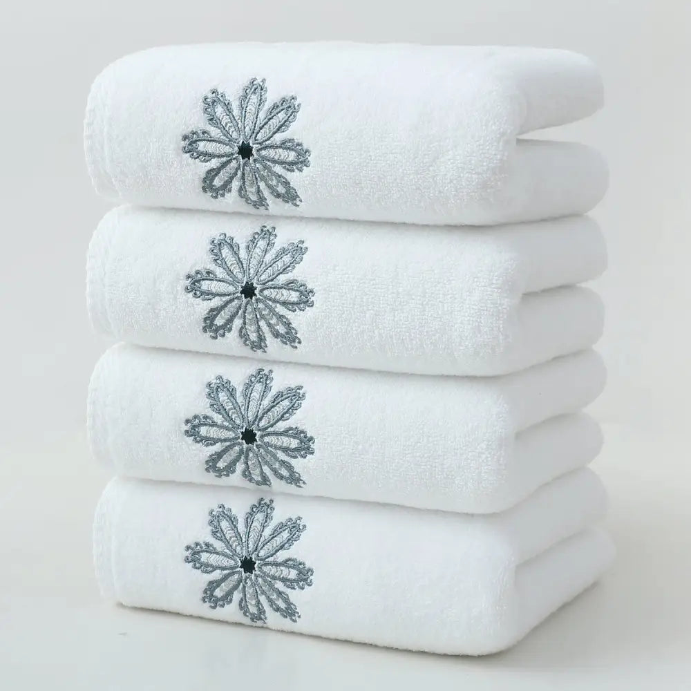 White 4-Pack Elegant Green Floral Embroidered Cotton Hand Towels - Ultra Soft & Absorbent - Home & Garden > Bathroom