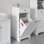 White Bathroom Cabinet with Laundry Basket and Drawer - Home & Garden > Storage