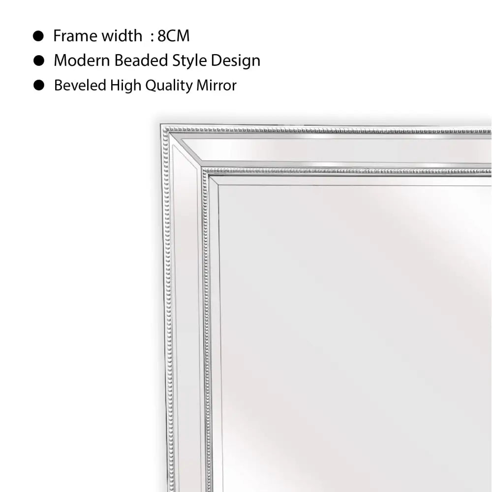 White Beaded Framed Mirror - Free Standing 50cm x 170cm - Home & Garden > Decor