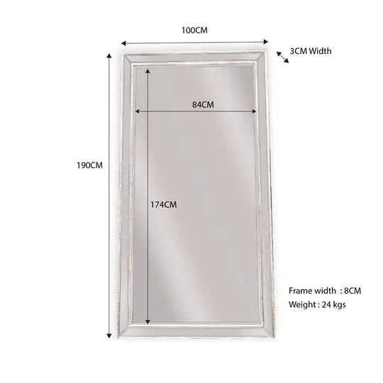 White Beaded Framed Mirror - X Large 190cm x 100cm - Home & Garden > Decor