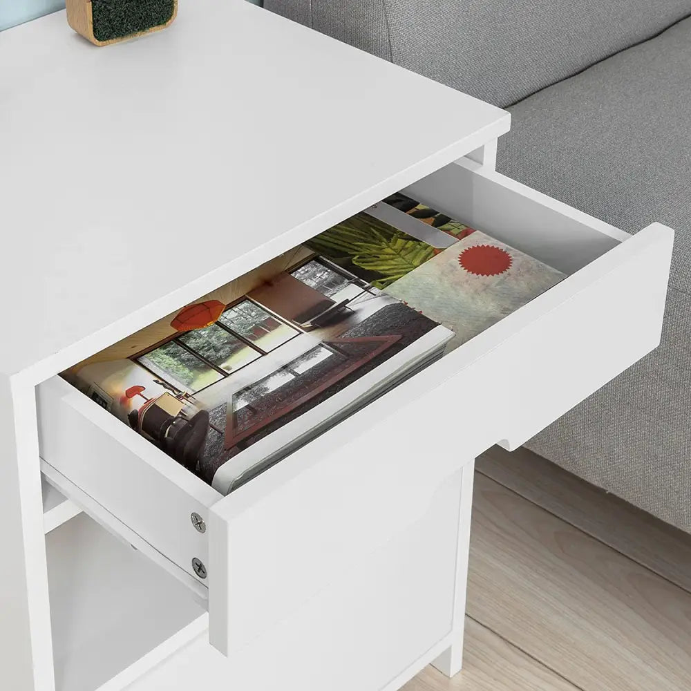White Bedside Table with 2 Drawers - Furniture > Bedroom > Bedside Tables