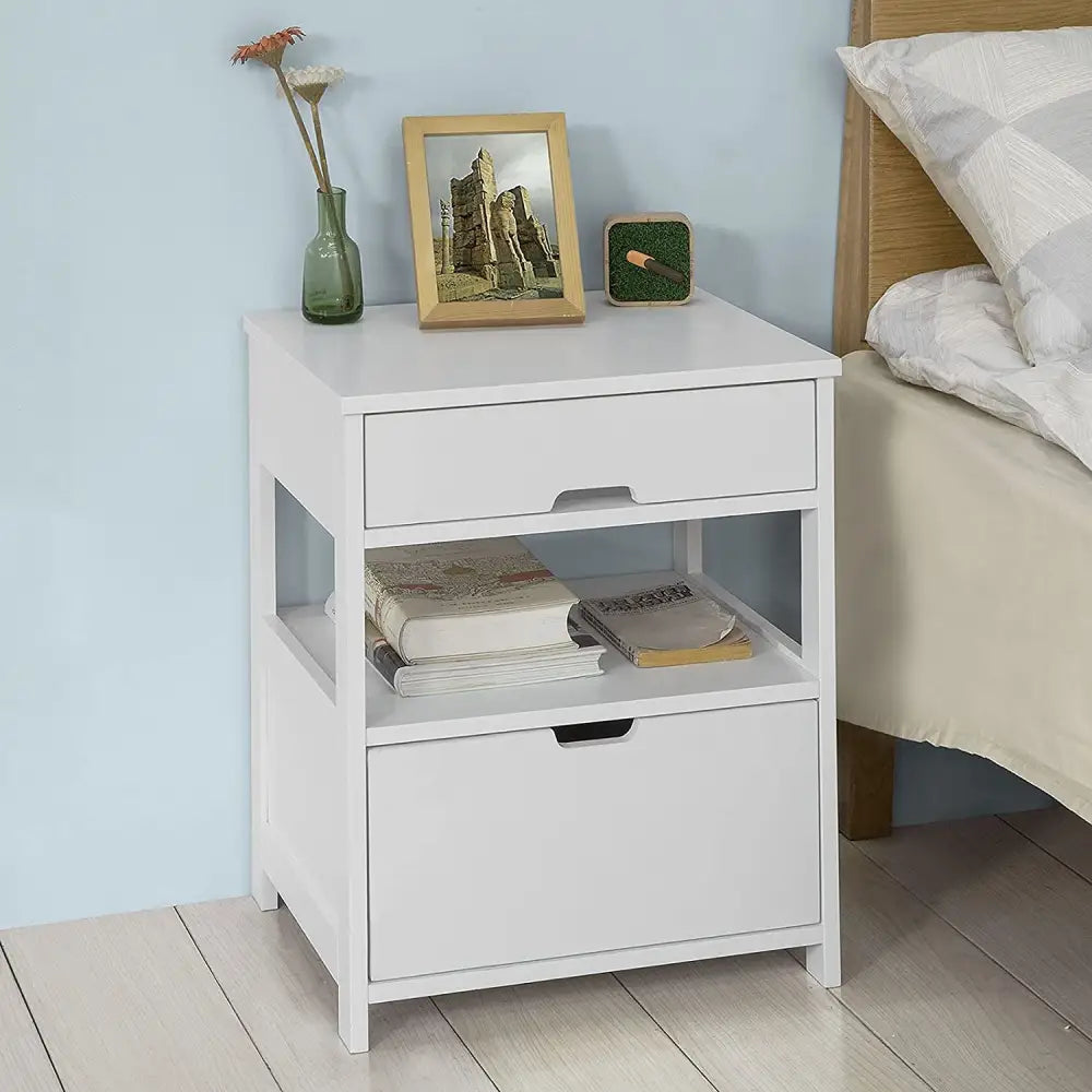 White Bedside Table with 2 Drawers - Furniture > Bedroom > Bedside Tables
