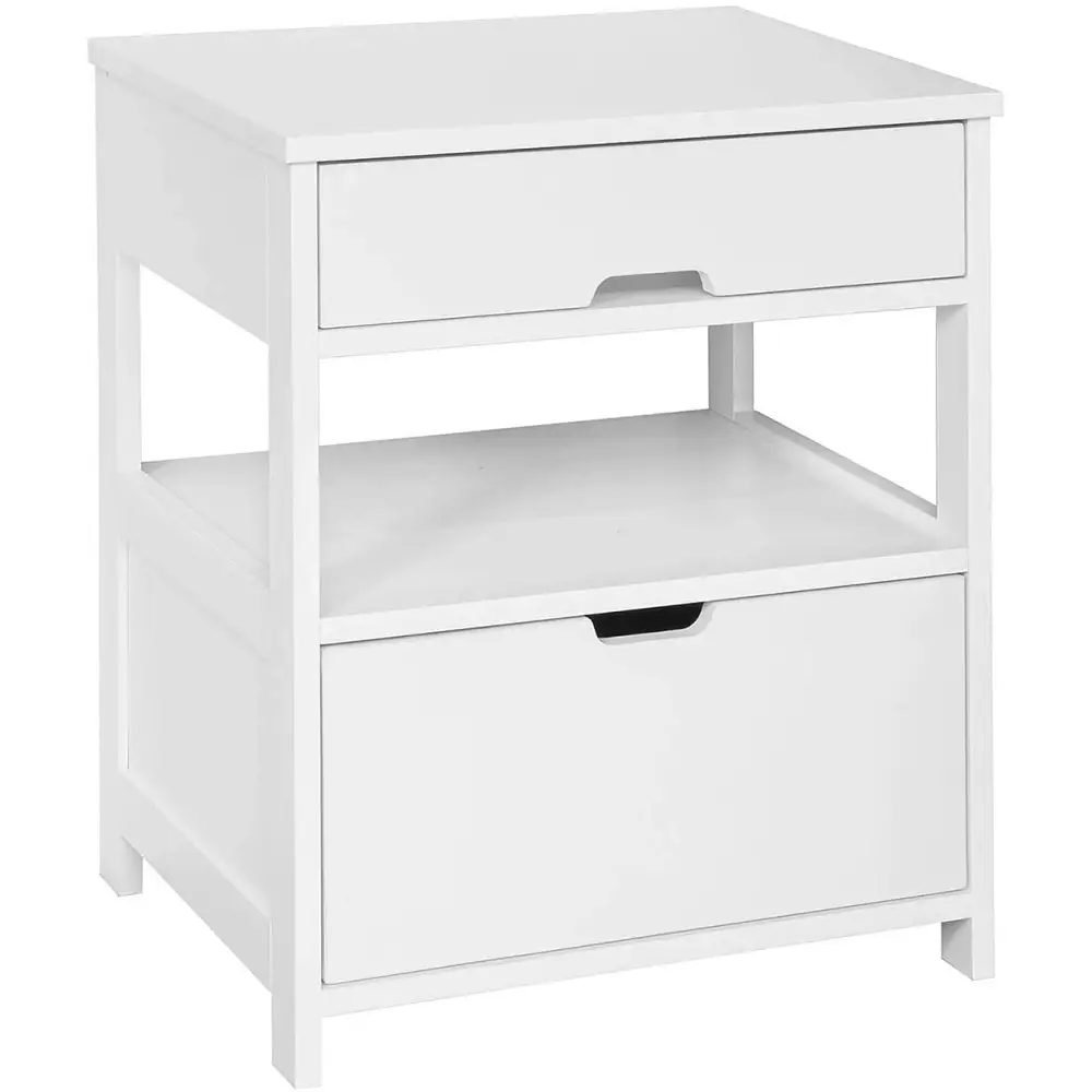 White Bedside Table with 2 Drawers - Furniture > Bedroom > Bedside Tables