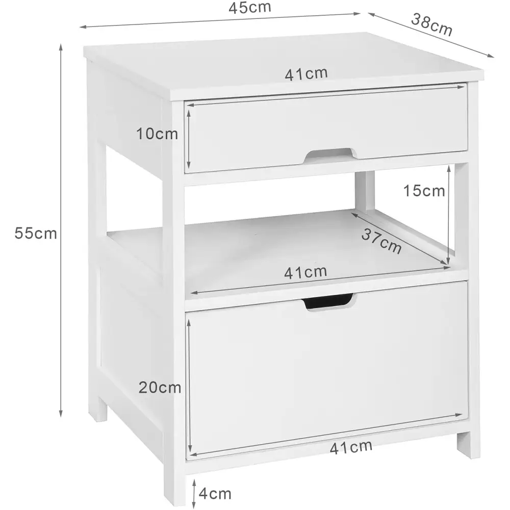 White Bedside Table with 2 Drawers - Furniture > Bedroom > Bedside Tables