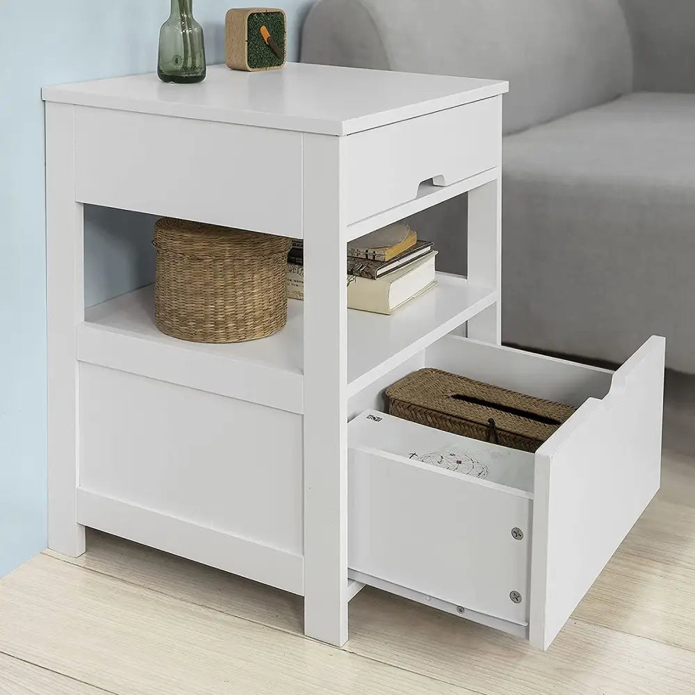 White Bedside Table with 2 Drawers - Furniture > Bedroom > Bedside Tables