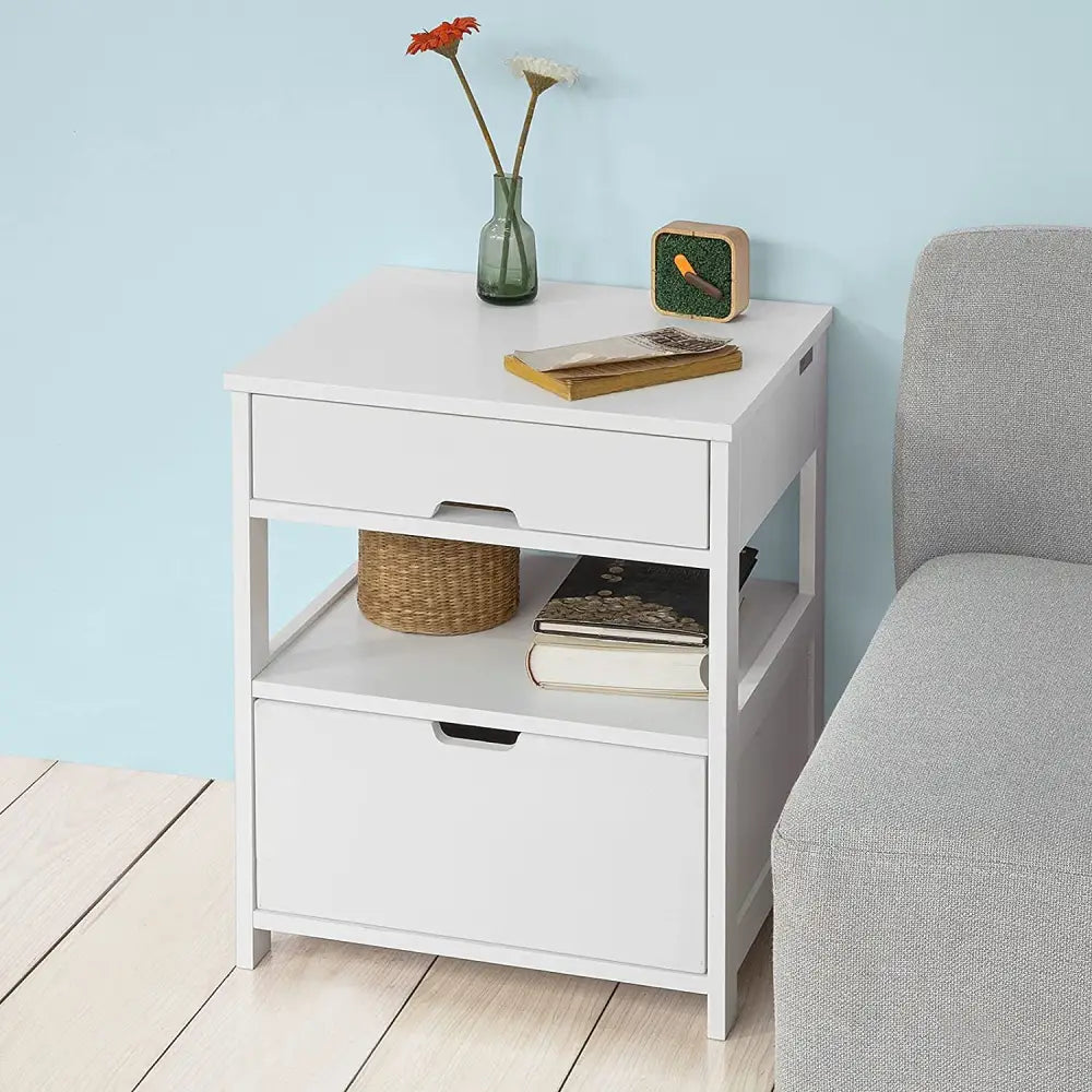 White Bedside Table with 2 Drawers - Furniture > Bedroom > Bedside Tables