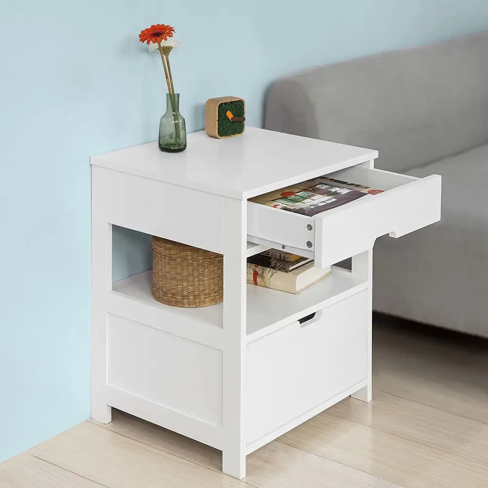 White Bedside Table with 2 Drawers - Furniture > Bedroom > Bedside Tables