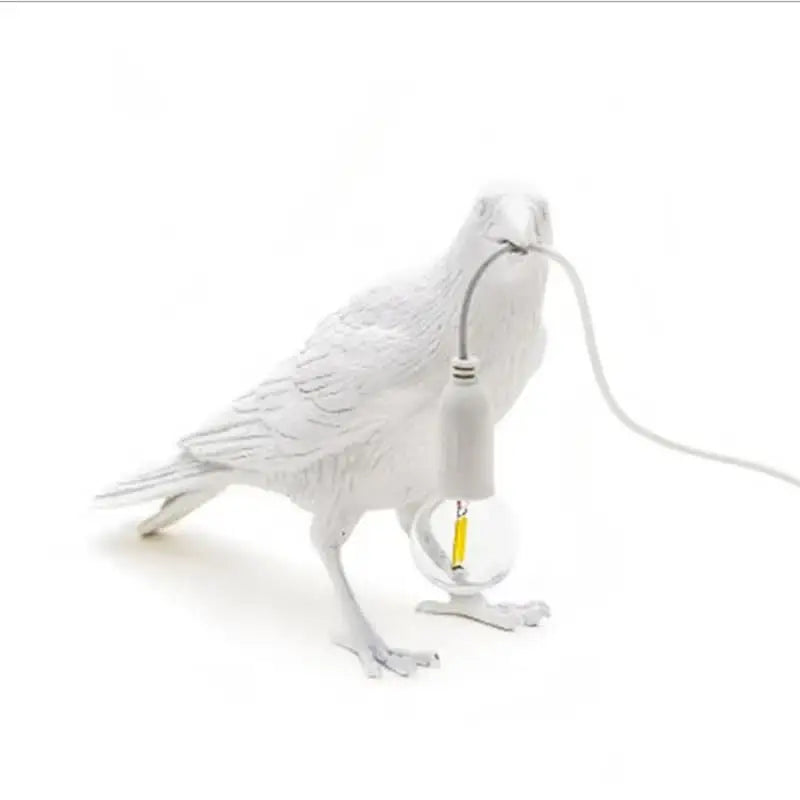White Bird Sitting Shape Nordic Resin Bird Wall Lamp - Creative Animal Bedside Decorative USB Night Light Stylish Bird