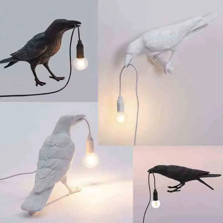 White Bird Standing Shape Nordic Resin Bird Wall Lamp - Creative Animal Bedside Decorative USB Night Light Stylish Bird