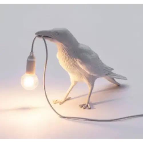 White Bird Standing Shape Nordic Resin Bird Wall Lamp - Creative Animal Bedside Decorative USB Night Light Stylish Bird