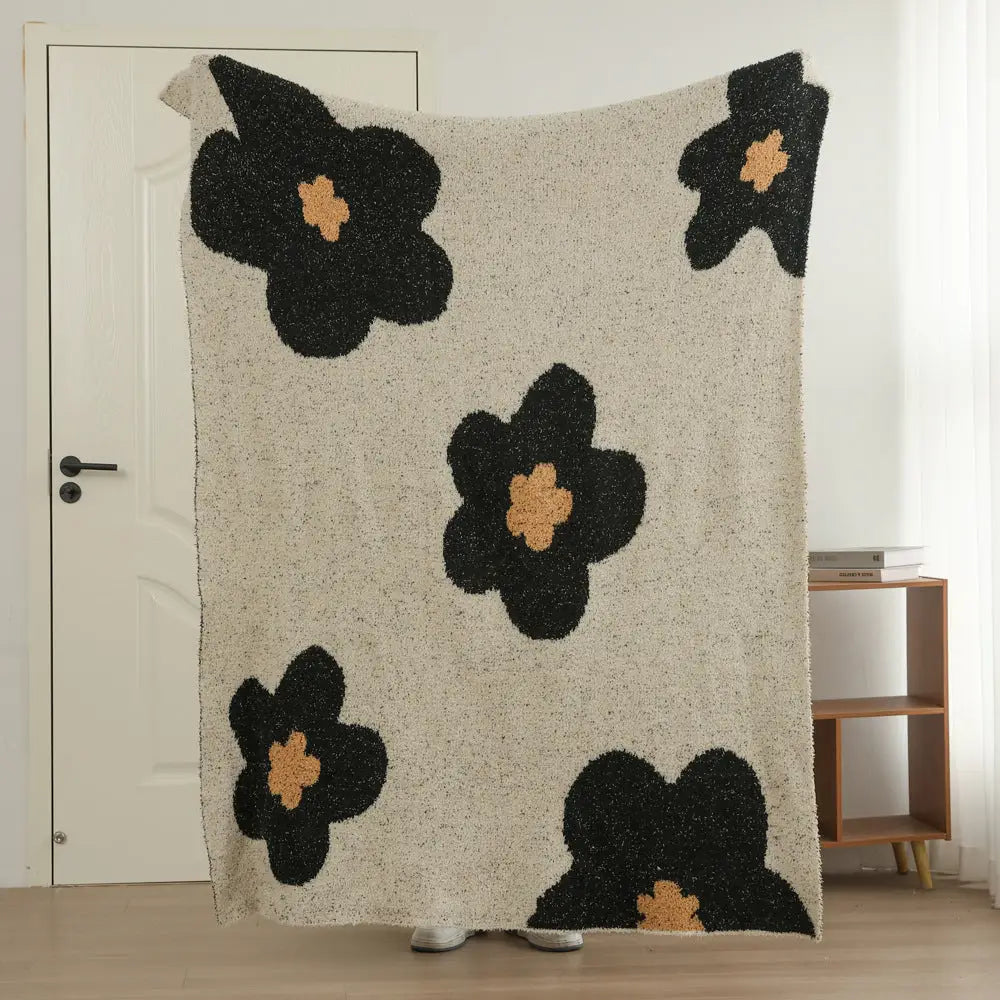 White-black Knitted Sofa Blanket with Plush Side 130 x 160 cm 950g Ideal for Napping and Office Use - Home & Garden >
