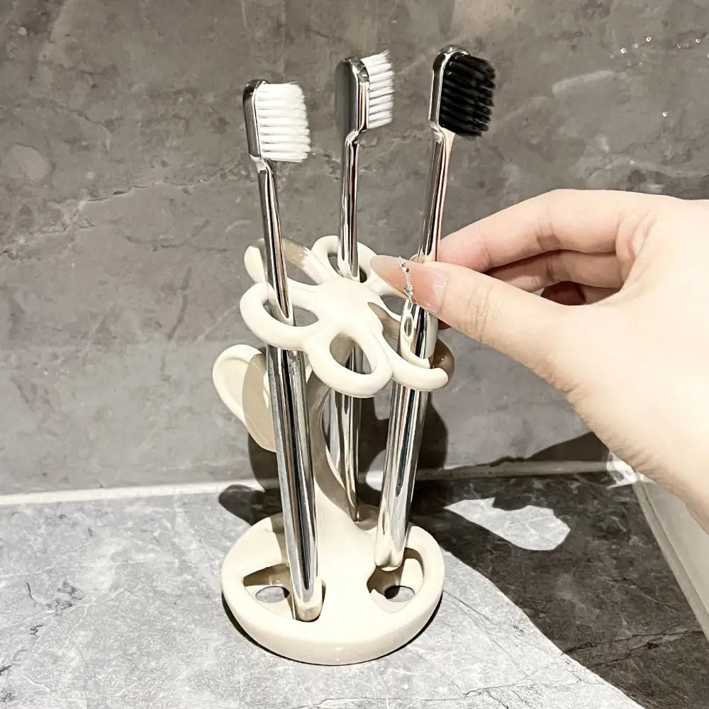 White Creative Ceramic Toothbrush Holder – Makeup Brush & Eyebrow Pencil Organizer for Bathroom Stylish and Practical