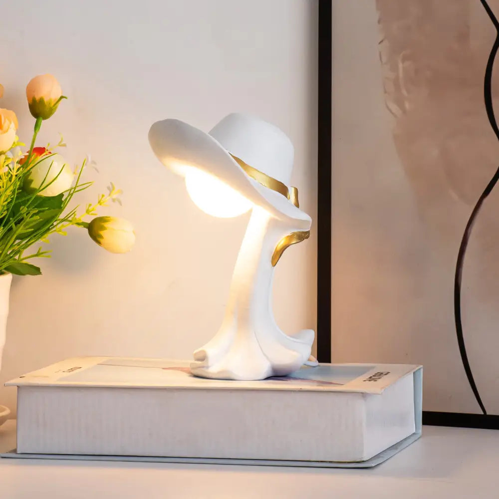 White Creative Cowboy Hat USB Table Lamp for Home and Office Decor - Home & Garden > Lighting > Table Lamps