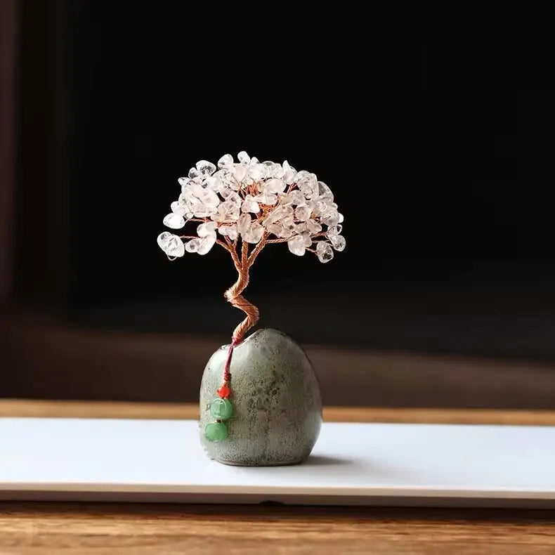 White Crystal Natural Crystal Wealth Tree - 12cm Feng Shui Decor Elegant Office Desk Ornament - Home & Garden > Decor >