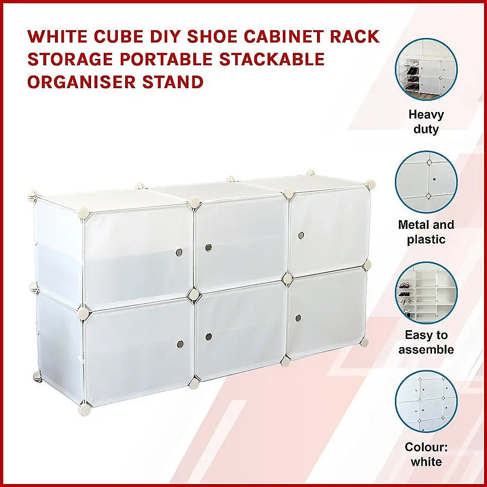 White Cube DIY Shoe Cabinet Rack Storage Portable Stackable Organiser Stand - Furniture > Office