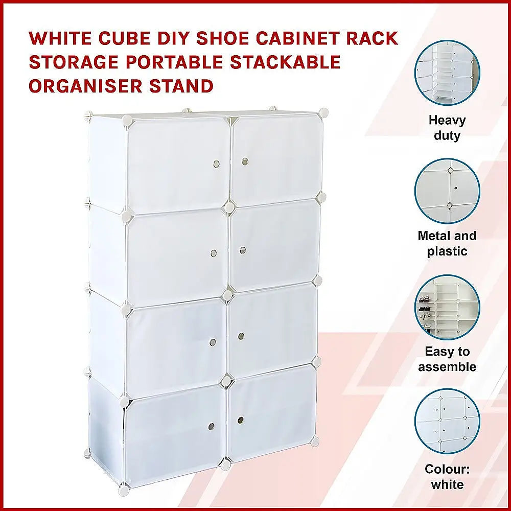 White Cube DIY Shoe Cabinet Rack Storage Portable Stackable Organiser Stand - Furniture > Office