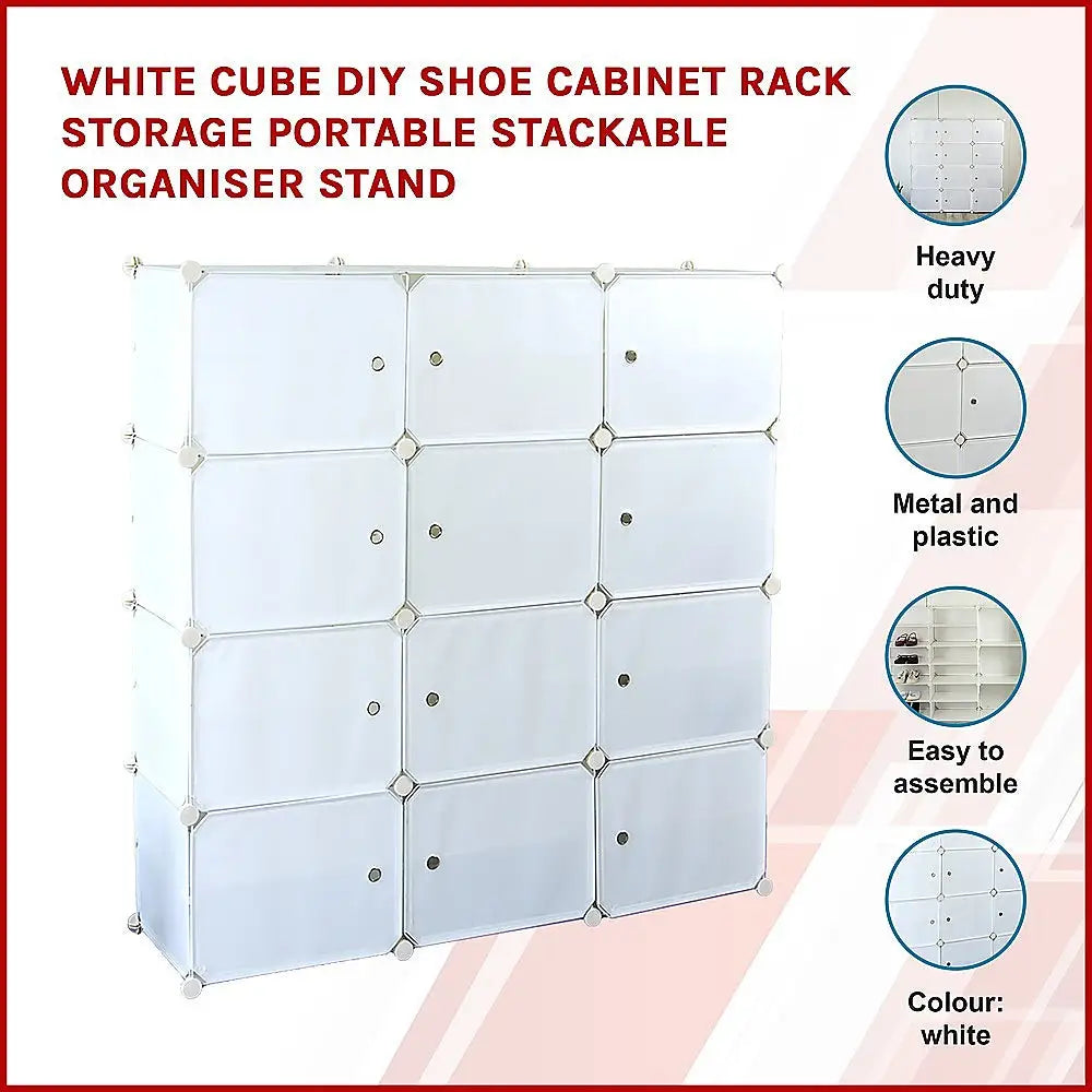 White Cube DIY Shoe Cabinet Rack Storage Portable Stackable Organiser Stand - Furniture > Office