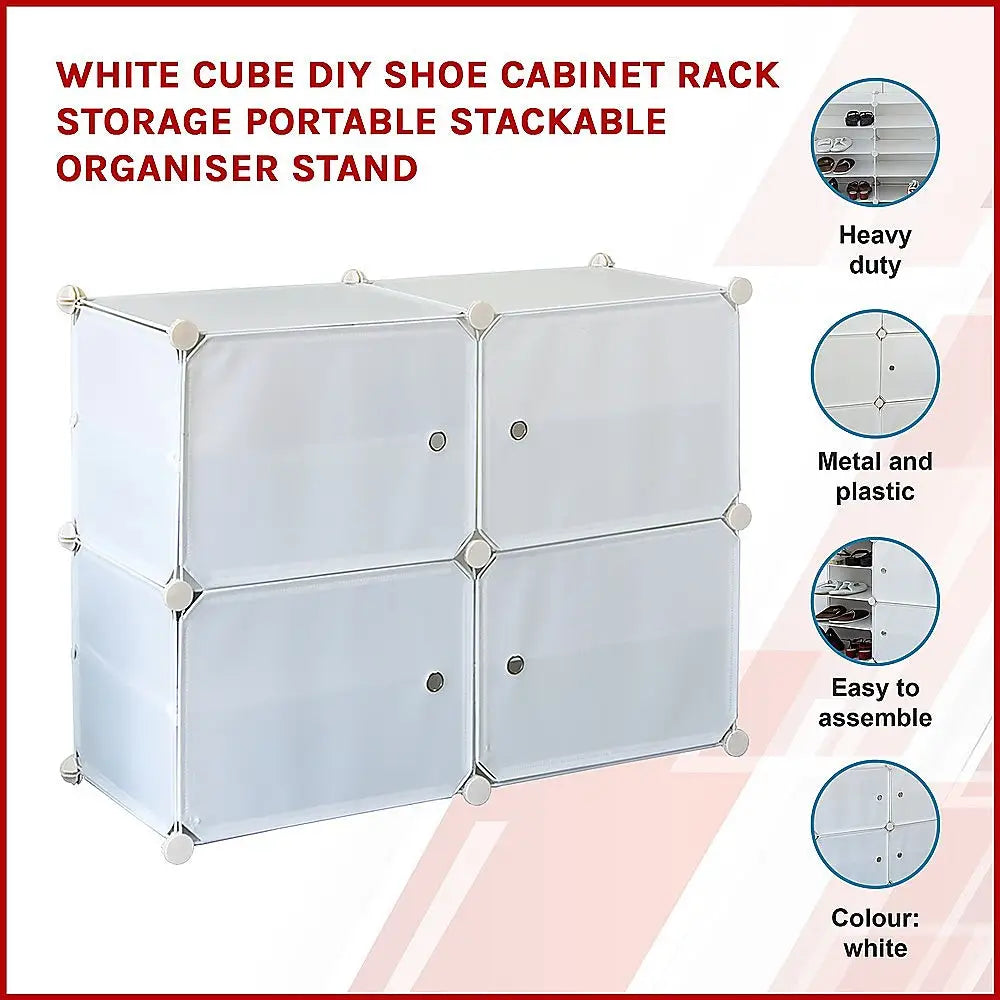 White Cube DIY Shoe Cabinet Rack Storage Portable Stackable Organiser Stand - Furniture > Office