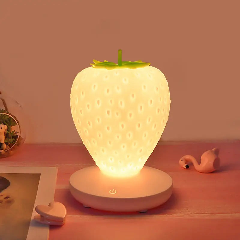 White Cute Silicone Strawberry Night Light - USB Rechargeable Touch Control - Home & Garden > Lighting > Night Lights &