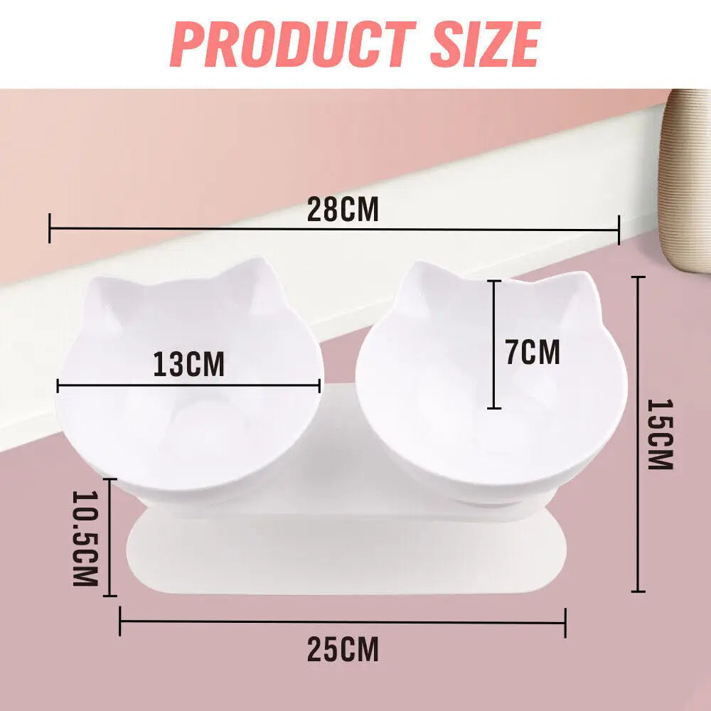 White Double Cat Bowl Pet Bowls Stand Dog Elevated Feeder Food Water Raised Lifted - Pet Care > Dog Supplies > Dog