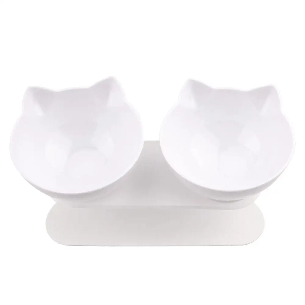 White Double Cat Bowl Pet Bowls Stand Dog Elevated Feeder Food Water Raised Lifted - Pet Care > Dog Supplies > Dog